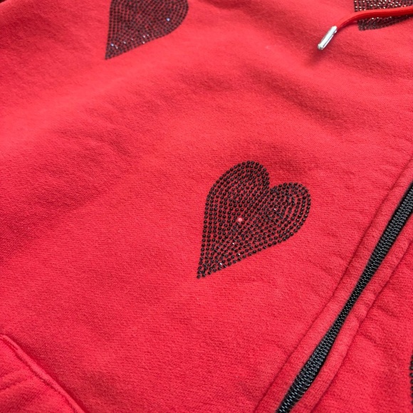 NYC Beyond Lost Embroidered Red & Black Heart Detailed Full Zip Hoodie Women’s L - Picture 5 of 7